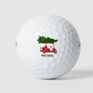 Red Golf Cart mit Weihnachtsbaum Urlaub Golfball