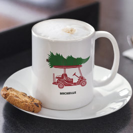 Red Golf Cart mit Weihnachtsbaum Urlaub Kaffeetasse