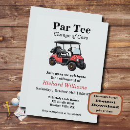 Red Golf Cart Par T-Shirt Themed Einladung