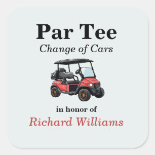 Red Golf Cart Par T-Shirt Themed Quadratischer Aufkleber