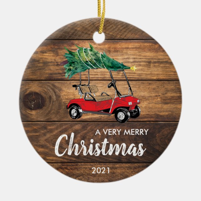 Red Golf Cart with Tree Christmas Ornament (Vorne)