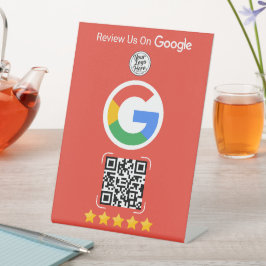 Red Google Review Business Stand with QR Code Sockelschild