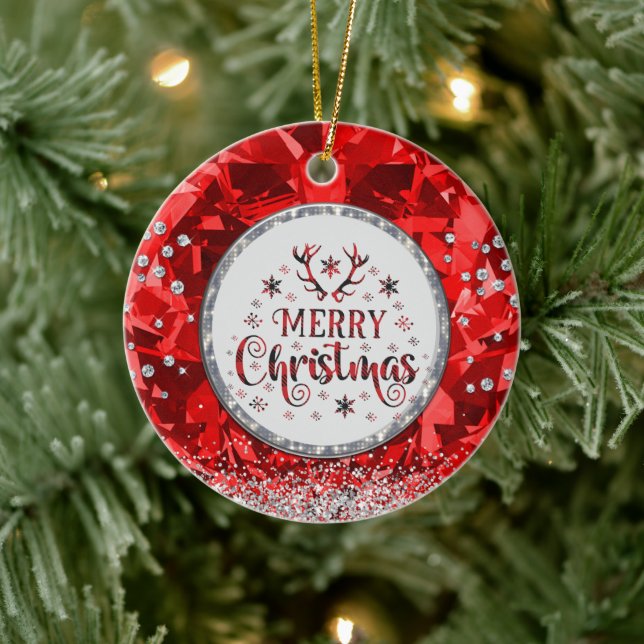 Red Gorgeous Emerald Frohe Weihnachtszeit Keramik  Ornament (Baum)