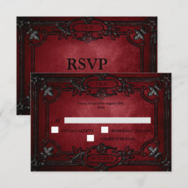 Red Gothic Halloween Alternative Wedding RSVP Card Karte