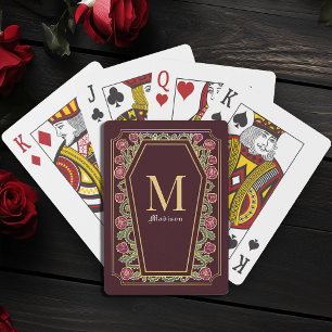 Red Gothic Thorn Rose Coffin Monogram Poker Karten Spielkarten