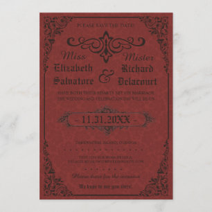 Red Gothic Viktorianisch Damask Speichern Sie die Save The Date