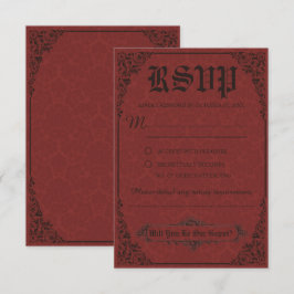 Red Gothic Viktorianisch Damask Wedding RSVP Cards Einladung
