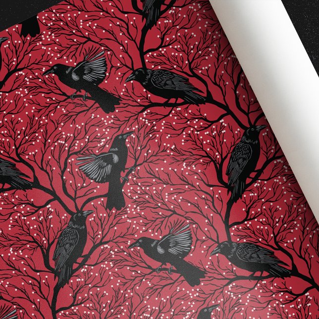 Red Gothic Winter Berry Ravens Weihnachten Geschenkpapier (Von Creator hochgeladen)