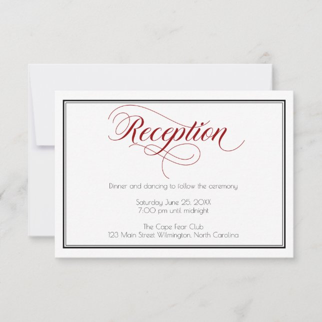 Red Graceful Script Wedding Reception Card Einladung (Vorderseite)