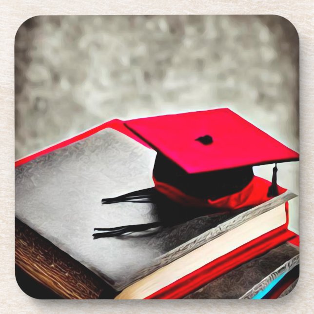 Red Grad Cap & Books Getränkeuntersetzer (Vorderseite)