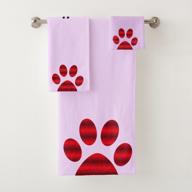 Red Gradient Paw Prints Badhandtuch Set (Insitu)