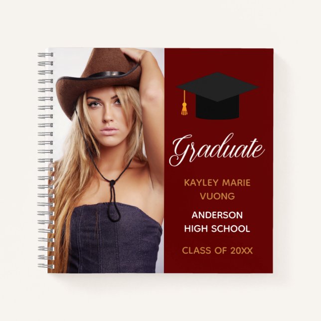 Red Graduate Foto Autograph Abschluss Guest Notizbuch (Vorderseite)