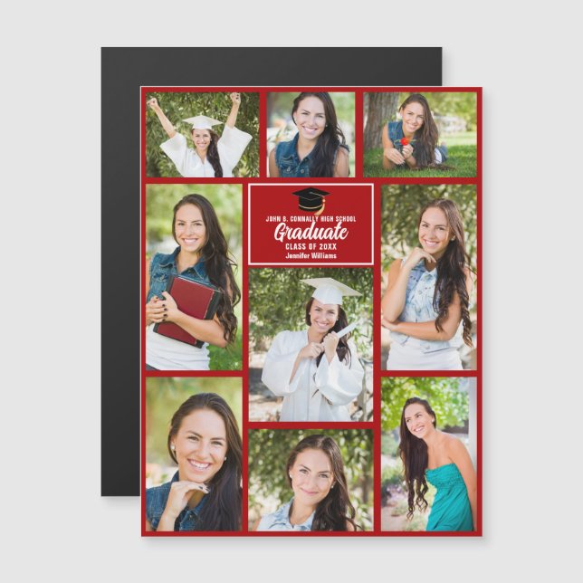 Red Graduate Foto Collage 2023 Abschluss Magnet (Vorne/Hinten)
