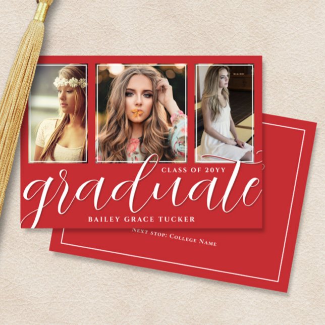 Red Graduate Script 3-Foto Abschluss Ankündigung (Von Creator hochgeladen)
