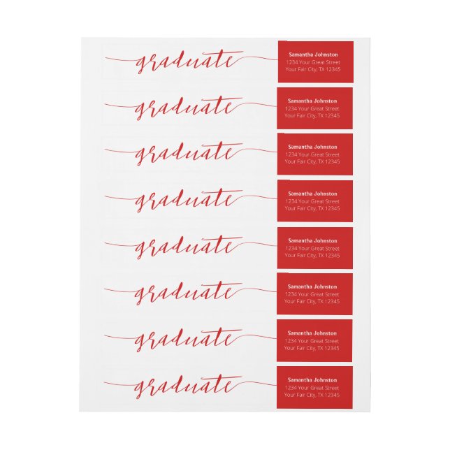 Red Graduate Script Modern Wrap Um Label (Bogen)