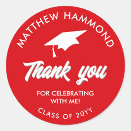 Red Graduating Class Thank You Grad Cap Runder Aufkleber