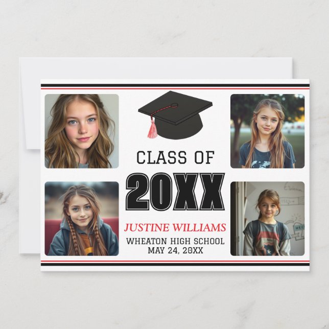 Red Graduation  Announcement Ankündigung (Vorderseite)