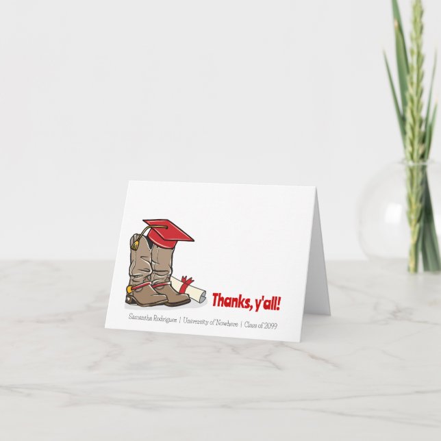 Red Graduation Cap and Cowboy Boot Dankeskarte (Vorderseite)