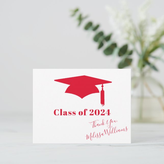 Red Graduation Cap - Danke Postkarte (Stehend Vorderseite)