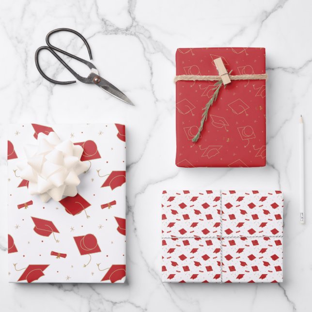 Red Graduation Cap Toss Geschenkpapier Set (Vorderseite)