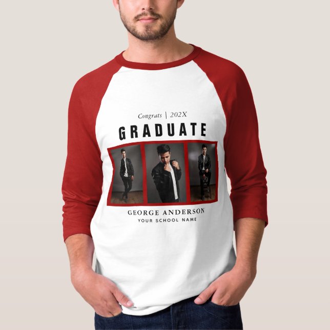 Red Graduation Photo Collage personnalisé T-shirt (Devant)