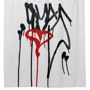 Red Graffiti Heart mit Black Scribble treiben Duschvorhang
