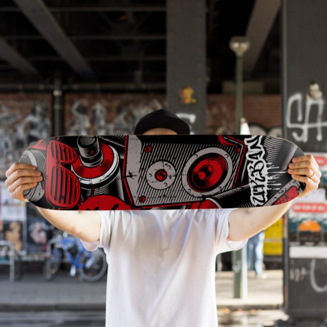 Red Graffiti Style Skateboard | Rotes Skateboard (Retro Graffiti Skateboard Deck)
