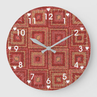Red Granny Square Pattern Große Wanduhr