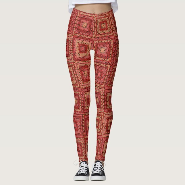 Red Granny Square Pattern Leggings (Vorderseite)
