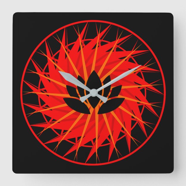 Red Graphic Lotus Quadratische Wanduhr (Vorderseite)
