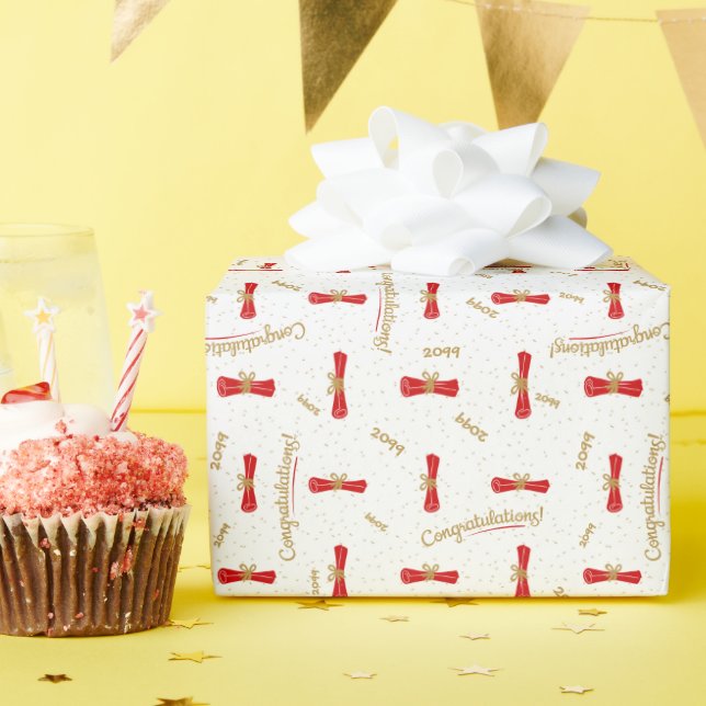 Red Gratulationen Diplomarbeit Jahr Abschluss Geschenkpapier (Geburtstagsparty)
