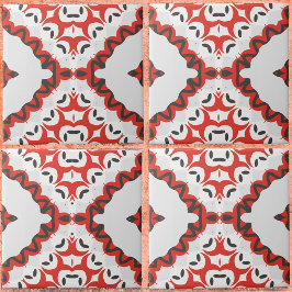 Red Grau Black & White Modern Ethnic Geometric Fliese