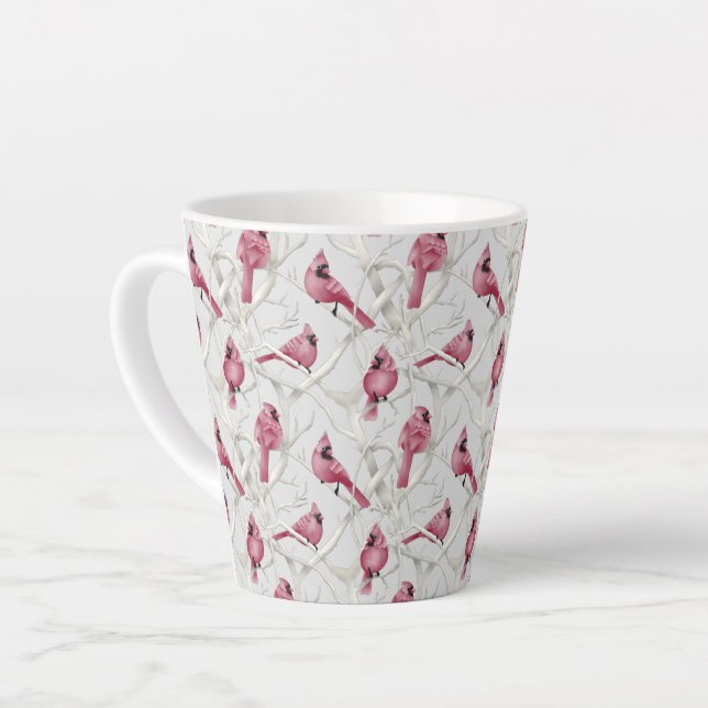 Red & Grau Weihnachts Kardinal Birds Muster Milchtasse (Linke Ecke)