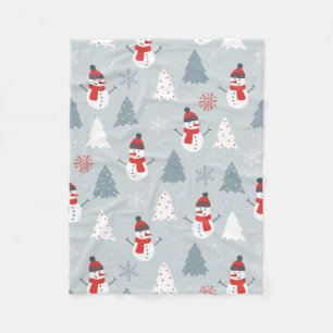 Red Grau & White Christmas Snowman Pattern Fleecedecke