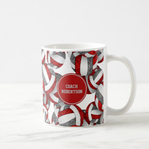 Red Graue Volleyball Mannschaftsfarben Coach Name Kaffeetasse