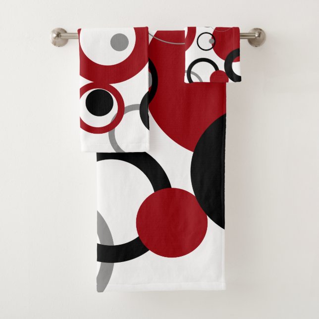 Red, Gray and Black Dots Badhandtuch Set (Insitu)