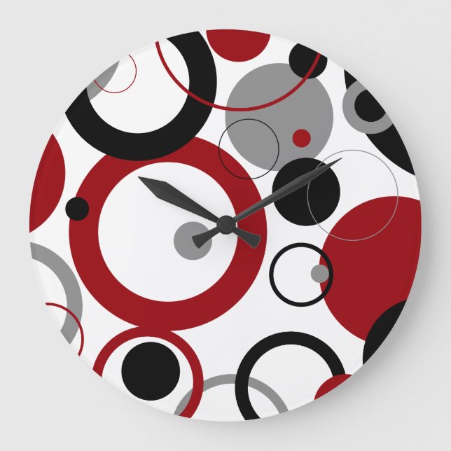 Red, Gray and Black Dots Große Wanduhr (Vorderseite)