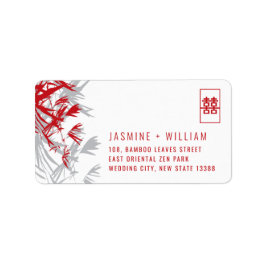Red & Gray Bamboo Verlasse chinesische Hochzeitadr Adressaufkleber