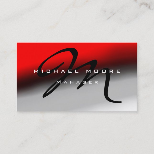 Red Gray Black Monogram Manager Business Card Visitenkarte (Vorderseite)