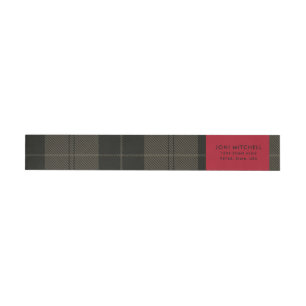 Red Gray Black Tartan Weihnachtsadresse Rundum-Adressaufkleber