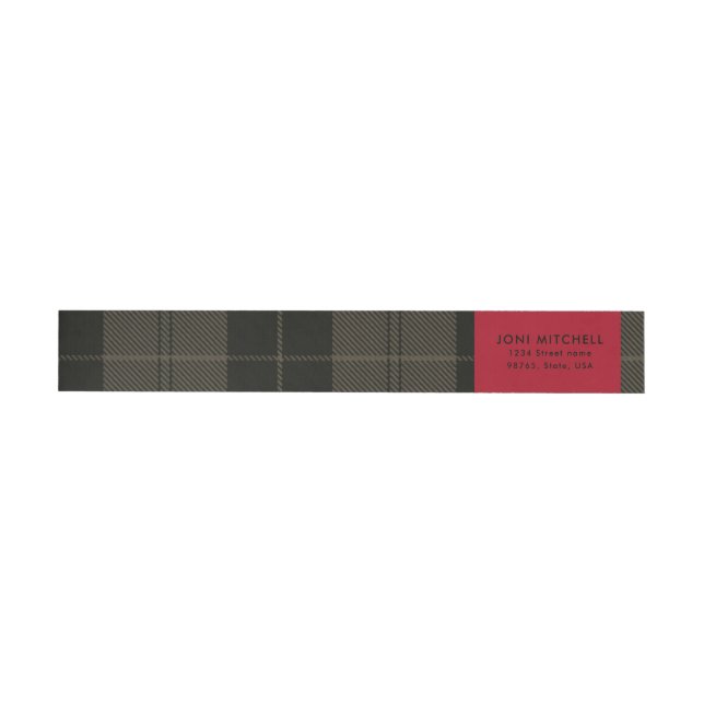 Red Gray Black Tartan Weihnachtsadresse Rundum-Adressaufkleber (Person)