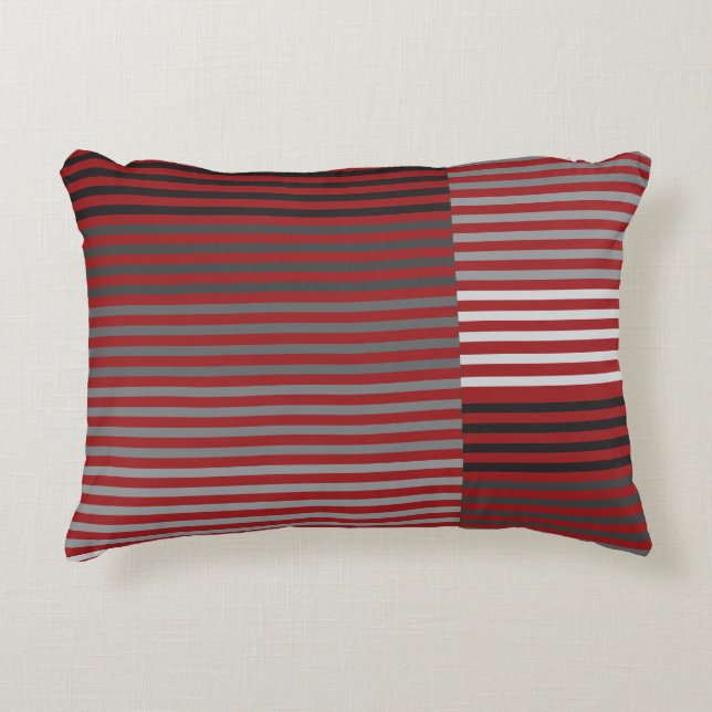 Red, Gray, Black, White Stripes Dekokissen (Vorderseite)