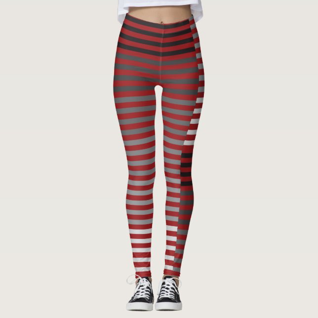 Red, Gray, Black, White Stripes Leggings (Vorderseite)