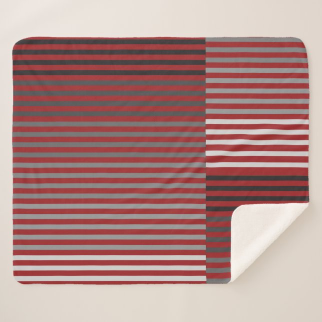 Red, Gray, Black, White Stripes Sherpadecke (Vorderseite (Horizontal))