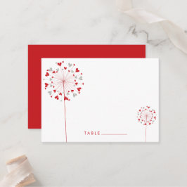 Red & Gray Dandelion Blume Liebe Hearts Wedding Platzkarte