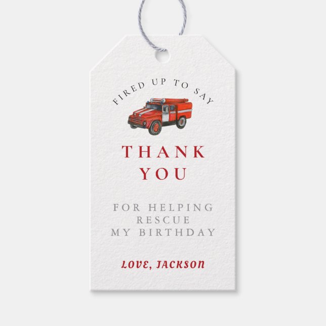 Red Gray Fire Truck Birthday Danke Geschenkanhänger (Vorderseite)