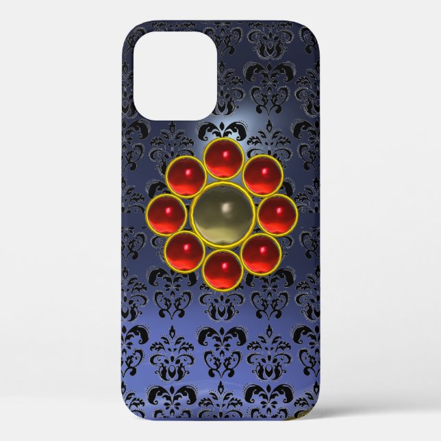 RED GRAY GEMSTONE MON Blue Black Damask Case-Mate iPhone Hülle (Rückseite)