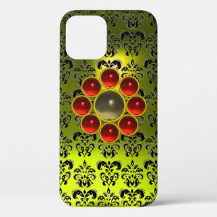 RED GRAY GEMSTONE MON Bright Yellow Black Damask Case-Mate iPhone Hülle