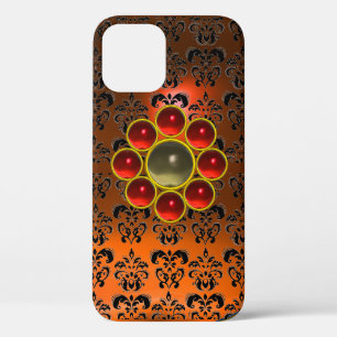 RED GRAY GEMSTONE MON Orange Black Damask Case-Mate iPhone Hülle