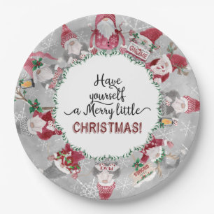 Red Gray Gnomas Weihnachtsschneeflocken Leaf Folia Pappteller
